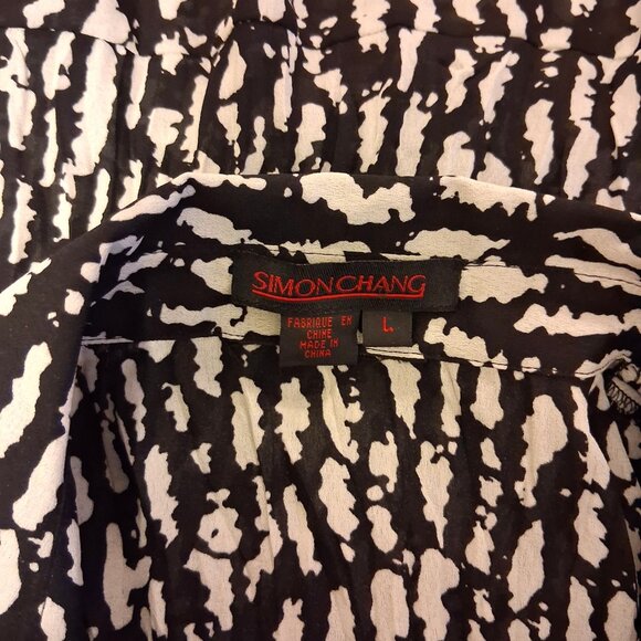 NWT Simon Chang Women's White Black Printed Ruffle Blouse Top Size 14 L - Picture 9 of 10
